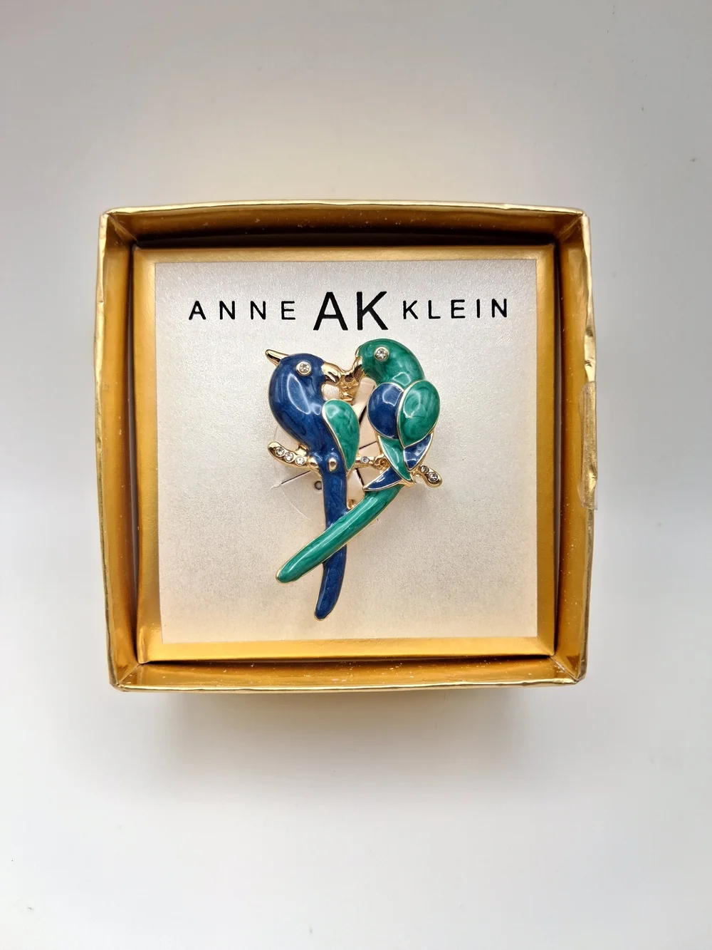 PM360. Anne Klein Blue and Green Parrot Duo Brooch